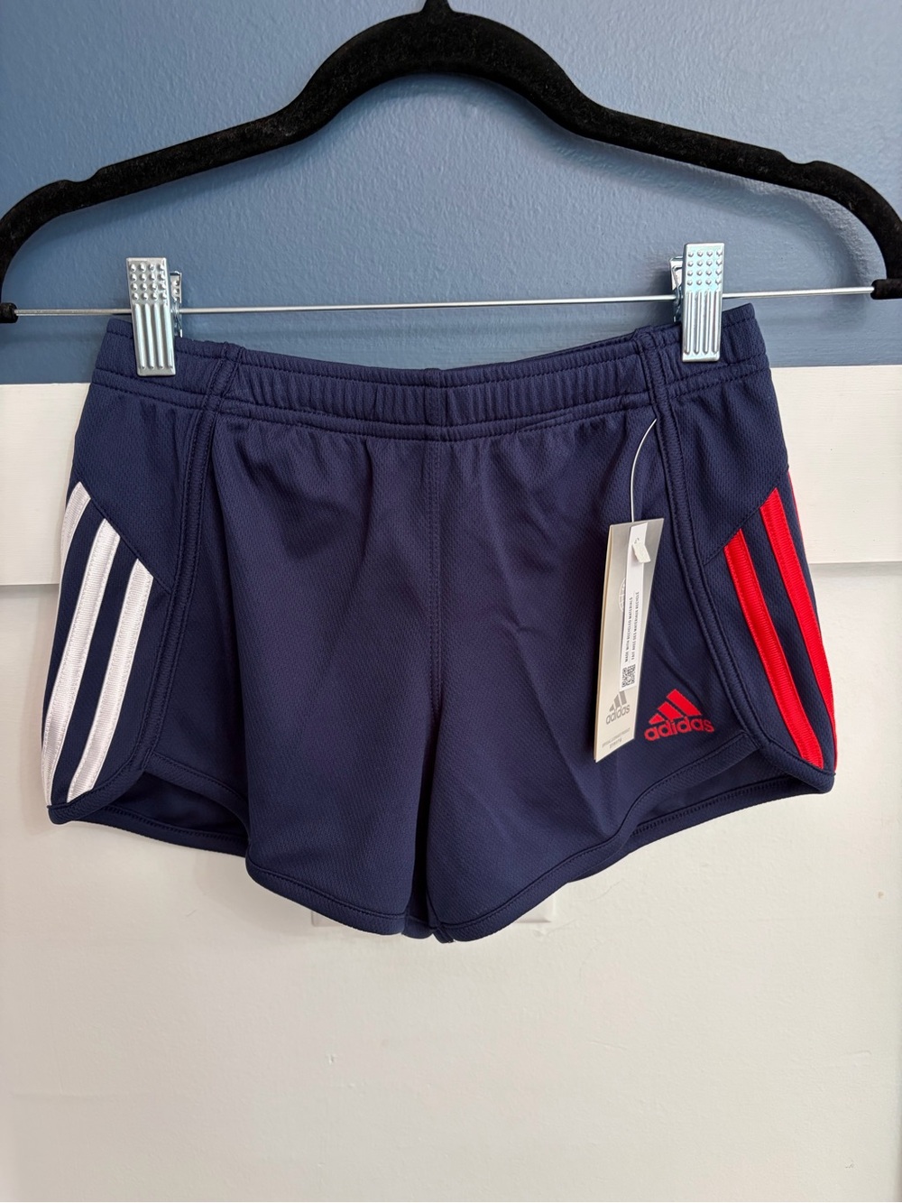 Adidias Youth Girls' Striped Mesh Athletic Short Navy Size Small (7/8) USA NWT